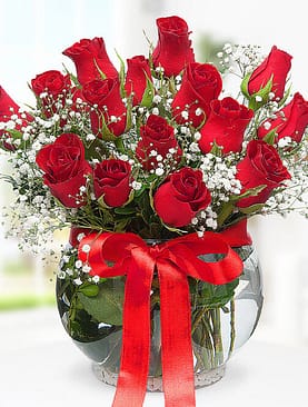 15 kırmızı gül fanus