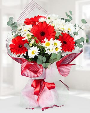 kırmızı gerbera papatya buket