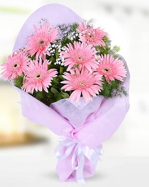 7 pembe gerbera buket