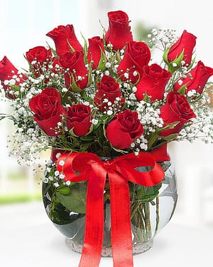 15 kırmızı gül fanus