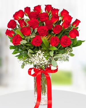 25 kırmızı gül vazo