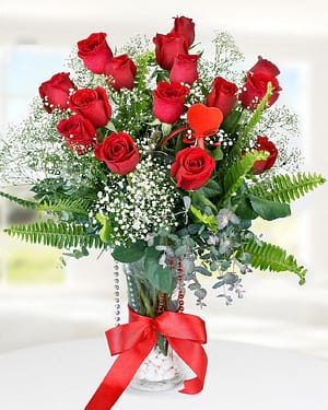 15 kırmızı gül vazo